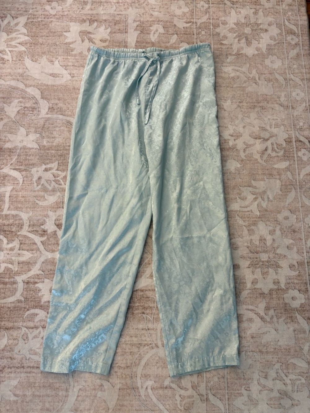 Women's Light Blue Satin Pajama Pants with Drawstring Waist Size M